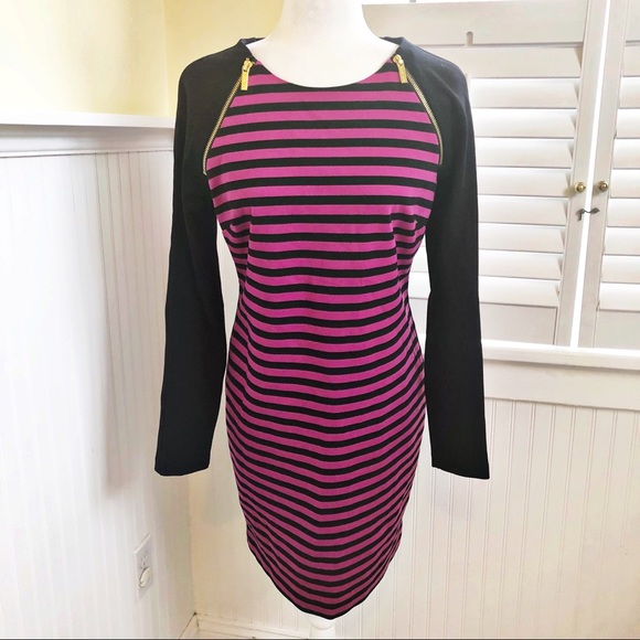 MICHAEL Michael Kors Dresses & Skirts - Michael Kors Pink & Black Striped Shift Dress Sz 8